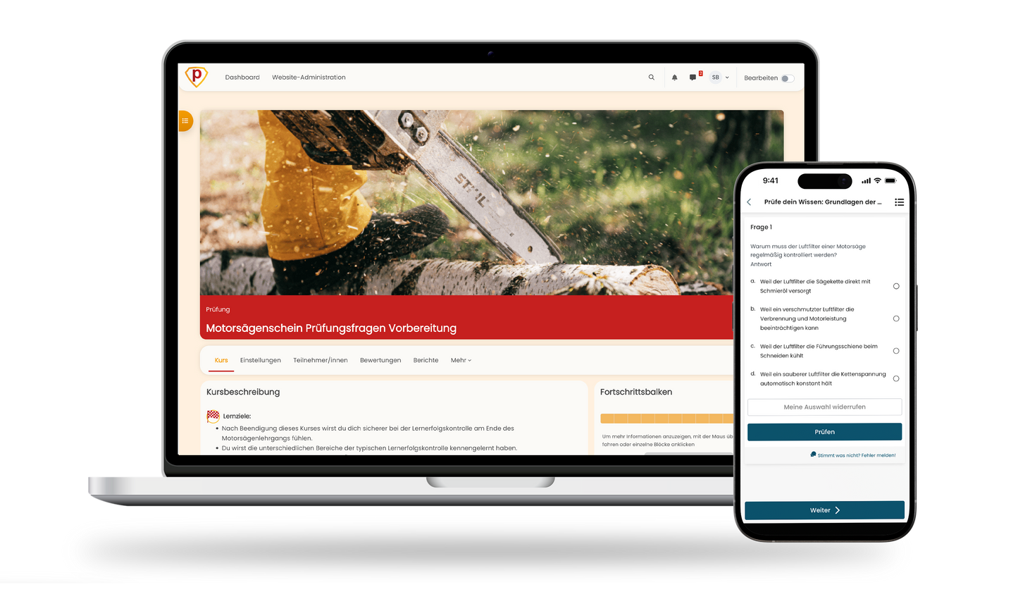 Motorsägenschein Prüfungsfragen 2026 Online Testtrainer